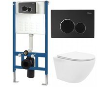 HOME inštalačný modul + tlačítko E čierne +WC misa závesná CARLO MINI so sedátkom C1256