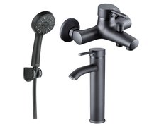 MEXEN Lua Set batérií: umyvadlová vysoká + vaňová, čierny 72830-70 + 72810-70 + NKC 70AD