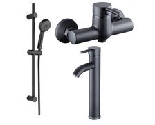 MEXEN Lua Set batérií: umyvadlová vysoká + sprchová, čierny 72840-70 + 72810-70 + NKC 71A1