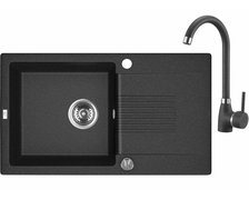 Laveo CELIA granitový drez 76 x 44 cm s batériou, čierny SJCG711T