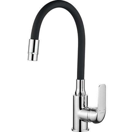 Kuchinox ELZA drezová vodovodná batéria s elastickou 2‑funkčnou výtokovou hadicou, chróm/čierna BKE_762D