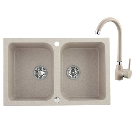 Laveo CELIA granitový drez 76 x 48 cm s batériou, bež SJCE420T
