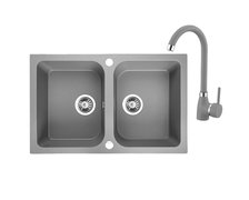 Laveo CELIA granitový drez 76 x 48 cm s batériou, sivý SBCE520T