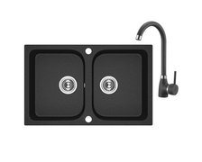 Laveo CELIA granitový drez 76 x 48 cm s batériou, čierny SJCE720T