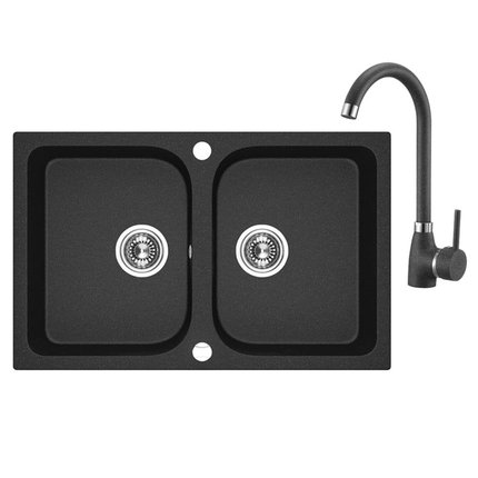 Laveo CELIA granitový drez 76 x 48 cm s batériou, čierny SJCE720T