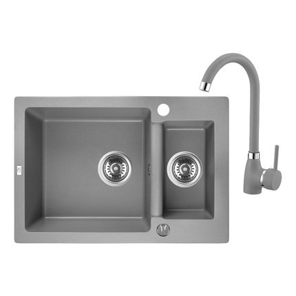 Laveo CELIA granitový drez 65 x 44 cm s batériou, sivý SJCA530T