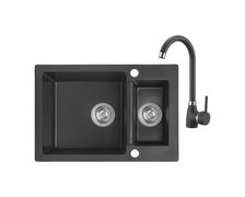 Laveo CELIA granitový drez 65 x 44 cm s batériou, čierny SJCA730T