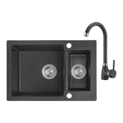 Laveo CELIA granitový drez 65 x 44 cm s batériou, čierny SJCA730T
