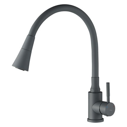 Kuchinox SELVA drezová vodovodná batéria s elastickou 2‑funkčnou výtokovou hadicou, sivá BSK_962D