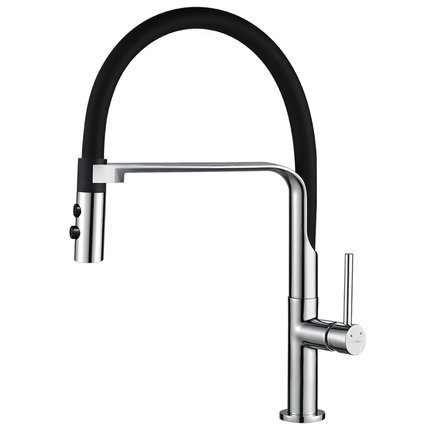 Kuchinox SILUETTO drezová vodovodná batéria s výtokom v tvare „U“, chróm/čierna BQU_778D