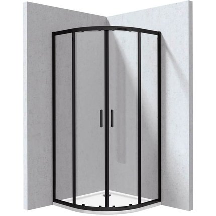 Deante FUNKIA EVO štvrť-kruhový sprchový kút s vaničkou 90 x 90 x 195 cm, sklo číre, profil čierny KYPPN099P