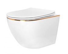 Rea CARLO MINI GOLD EDGE WC misa závesná RimFree 49x37 cm so sedátkom voľne-padajúcim C1222