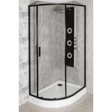 KERRA Solid RPA Black asymetrický sprchový kút s vaničkou 100 x 80 x 208 cm