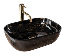 Rea BELINDA BLACK MARBLE SHINY keramické umývadlo na dosku 46,5 x 33 cm U8907