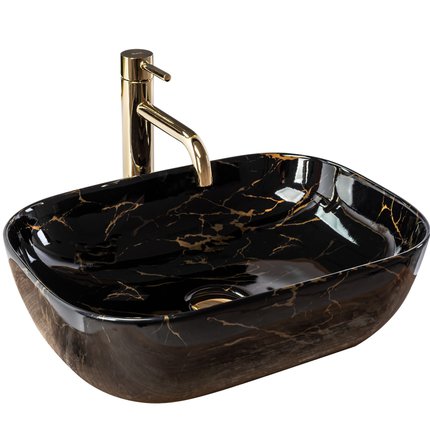 Rea BELINDA BLACK MARBLE SHINY keramické umývadlo na dosku 46,5 x 33 cm U8907