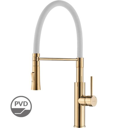 Kuchinox SHIRE drezová vodovodná batéria s výtokom v tvare „U“, biela/zlatá BQH_G78D