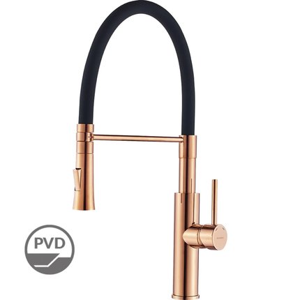 Kuchinox SHIRE drezová vodovodná batéria s výtokom v tvare „U“, čierna/ružové zlato BQH_878D