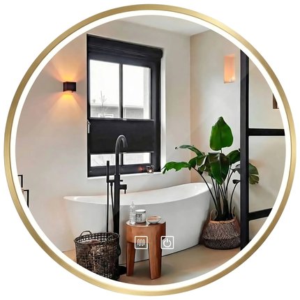 LED zrkadlo s priemerom 60 cm MMJ, brúsená zlatá HOM-05506