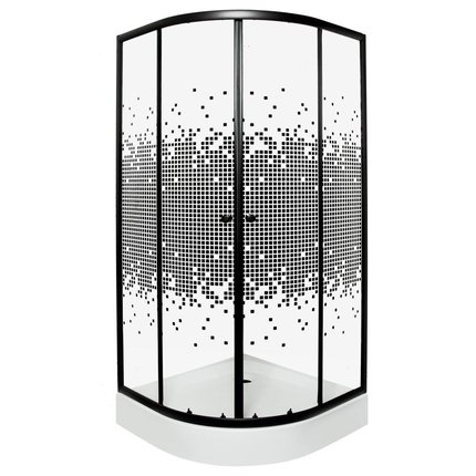 Novoterm PIXEL BLACK štvrť-kruhový sprchový kút s vaničkou 80 x 80 x 199 cm