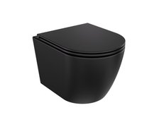 Besco ASPEN MATT BLACK WC misa závesná Rimless 49,5 x 36,5 x 33 cm so sedátkom #ZAS-C-DAC