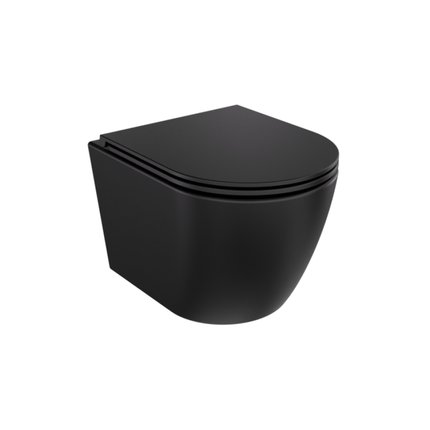 Besco ASPEN MATT BLACK WC misa závesná Rimless 49,5 x 36,5 x 33 cm so sedátkom #ZAS-C-DAC
