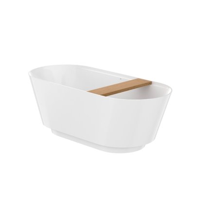 Roca TURA voľne stojaca vaňa z liateho mramoru STONEX® s LED osvetlením a drevenou poličkou 170 x 75 cm A248672000