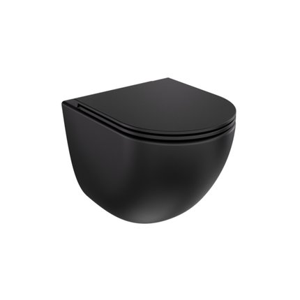Besco ASPEN ERGO MATT BLACK WC misa závesná Rimless 49,5 x 36 x 39 cm so sedátkom #ZASE-C-DAC