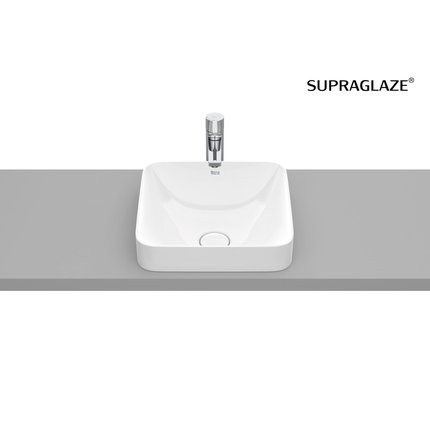 Roca INSPIRA Square FINECERAMIC® umývadlo na dosku 37 x 37 cm, biele SUPRAGLAZE® A32753RS00