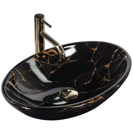 Rea PAMELA BLACK MARBLE SHINY keramické umývadlo na dosku 53 x 33 cm U5067