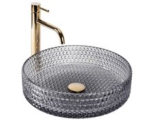 Rea CRISTAL 39 GREY sklené umývadlo na dosku 40 x 40 cm U0277