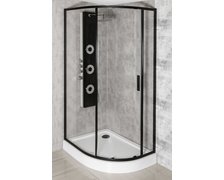 KERRA Solid RPA Black asymetrický sprchový kút s vaničkou 80 x 100 x 208 cm