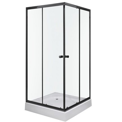Novoterm Olga SQ Black sprchový kút s vaničkou 80 x 80 x 196  cm, sklo číre