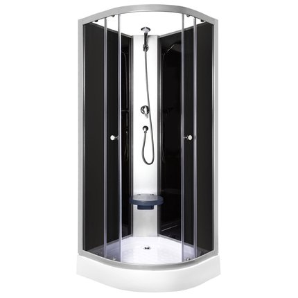 Sprchový kút Kerra Evora Black 80×80 cm – matný chrómový profil, čierne sklo, s vaničkou a batériou zdarma