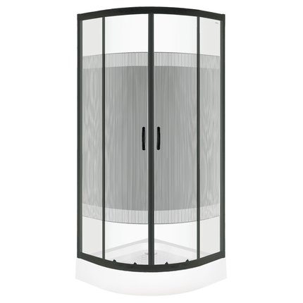 Novoterm Xenia Duo Black štvrťkruhový sprchový kút s vaničkou 80 x 80 x 195 cm, sklo vzor