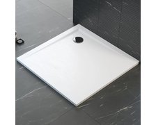 Polimat PERRITO štvorcová sprchová vanička minerálny kompozit 90 x 90 x 2,8 cm, biela štruktúra 00563