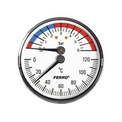 FERRO TERMOMANOMETER 63mm 1/2" AXIÁLNY 0 - 6 bar TM63A