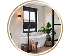 LED zrkadlo s priemerom 90 cm MMJ, zlatá HOM-02504