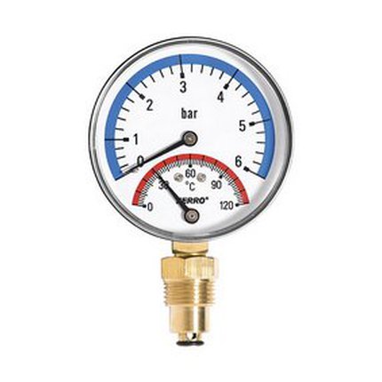 FERRO TERMOMANOMETER 80 mm 1/2" RADIÁLNY 0 - 6 bar TM80R