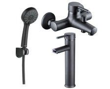 MEXEN Lua Set batérií: umyvadlová vysoká + vaňová, čierny 72830-70 + 72811-70 + NKC 70AD