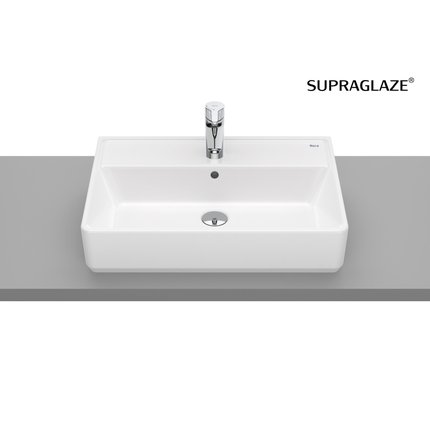 Roca GAP SQUARE keramické umývadlo na dosku 60 x 42 cm, biele SUPRAGLAZE® A3270MNS00