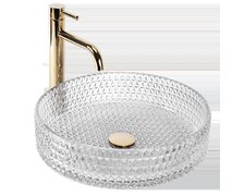Rea CRISTAL TRANSPARENT 39 GOLD BRUSH RING sklenené umývadlo na dosku 39 cm U8881