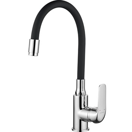 Kuchinox ELZA drezová vodovodná batéria s elastickou výtokovou hadicou, chróm/čierna BKE_761D