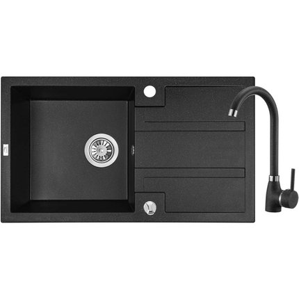 Laveo BARBADOS granitový drez 77 x 44 cm s batériou, čierny SBBA711T