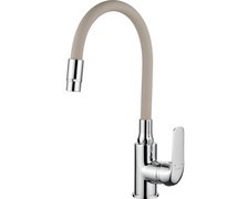 Kuchinox ELZA drezová vodovodná batéria s elastickou 2‑funkčnou výtokovou hadicou, chróm/bež BKE_462D