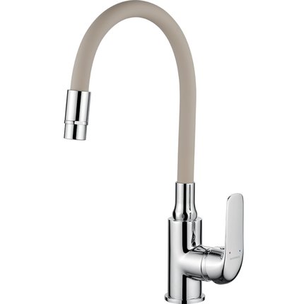 Kuchinox ELZA drezová vodovodná batéria s elastickou 2‑funkčnou výtokovou hadicou, chróm/bež BKE_462D
