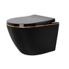 Rea CARLO MINI RIMLESS FLAT Black Gold Edge WC závesná misa 49 x 37 x 37 cm so sedátkom,čierne C8800