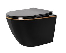 Rea CARLO MINI RIMLESS FLAT Black Gold Edge WC závesná misa 49 x 37 x 37 cm so sedátkom,čierne C8800